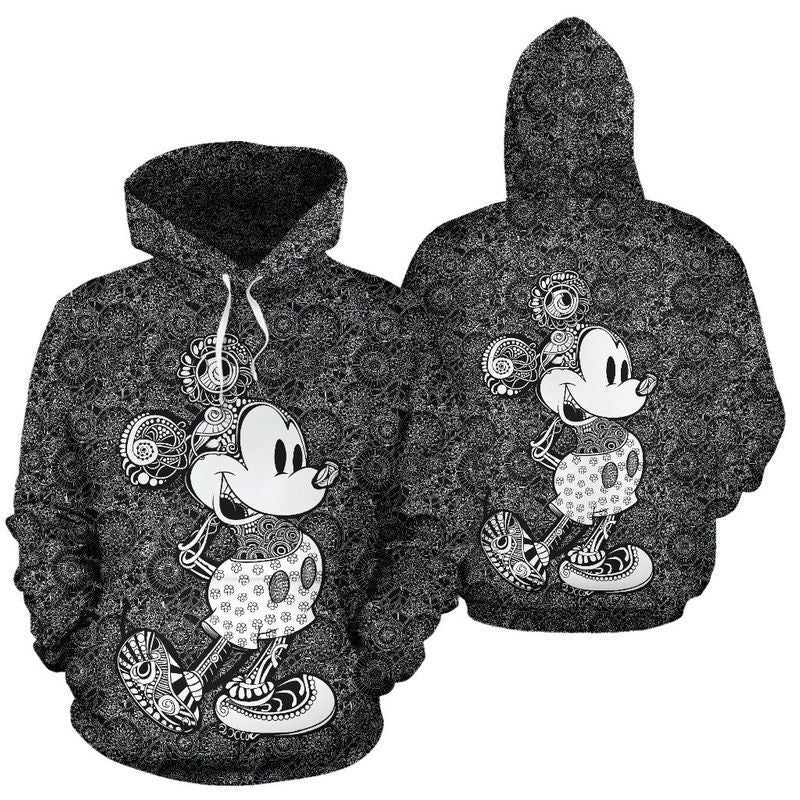 Mickey Pattern White Black Over Print 3d Hoodie Zip Hoodie
