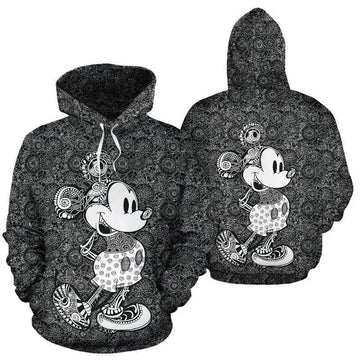 Mickey Pattern White Black Over Print 3d Hoodie Zip Hoodie