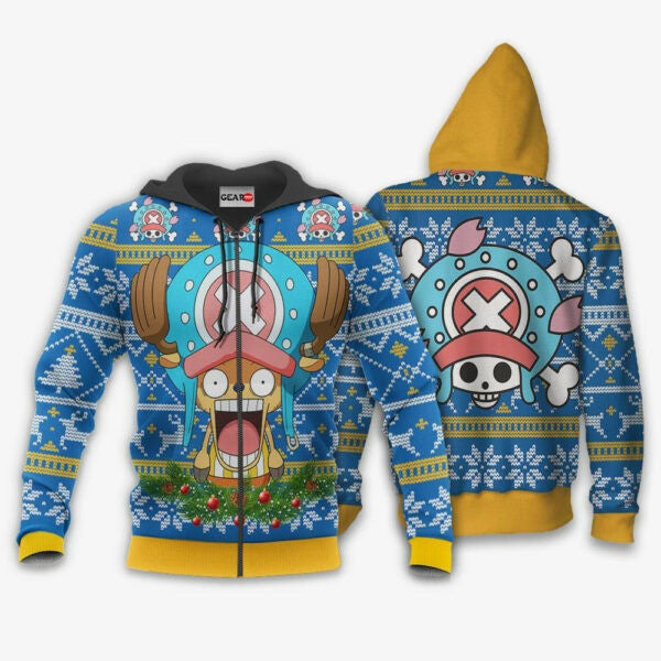 Chopper Ugly Christmas Sweater One Piece Anime 1k503 Fan Gift Stylist Unisex Cartoon Graphic Outfits Aop 3d Hoodie, Zip Hoodie 1703
