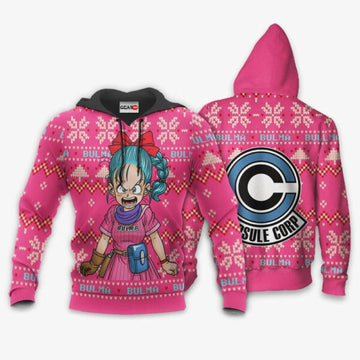 Bulma Ugly Christmas Dragon Ball Z Anime 1k325 Fan Gift Stylist Unisex Cartoon Graphic Outfits Aop 3d Hoodie, Zip Hoodie 835