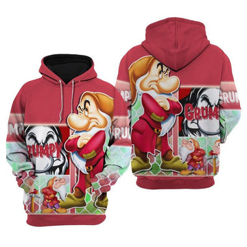 Red Grumpy Dwarf, Snow White And Seven The Dwarfs Disney Cartoon Fan Gift All Over Print Hoodie, Zip Hoodie