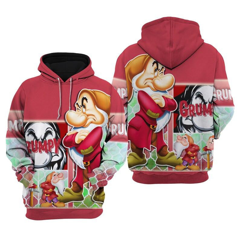 Red Grumpy Dwarf, Snow White And Seven The Dwarfs Disney Cartoon Fan Gift All Over Print Hoodie, Zip Hoodie