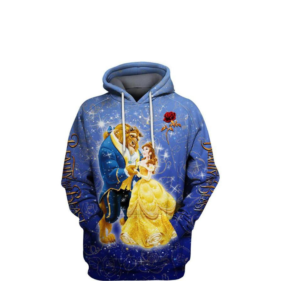Blue Beauty And The Beast Disney Cartoon, Belle And The Beast All Over Print Hoodie
