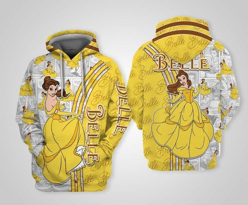 Beauty And The Beast Disney Cartoon, Belle Princess Comics Book Patterns All Over Print Hoodie, Zip Hoodie
