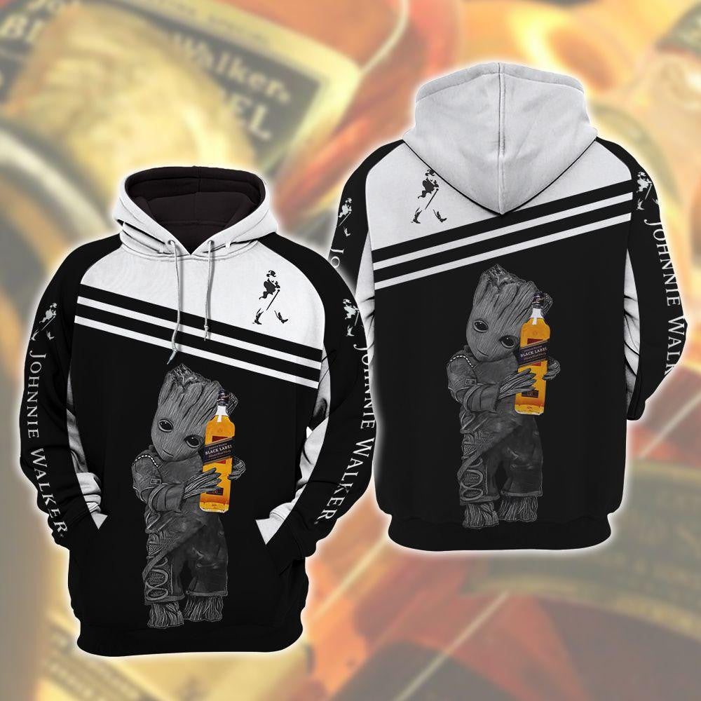 Johnnie Walker Whiskey Baby Groot 3d All Over Print T Shirt Hoodie