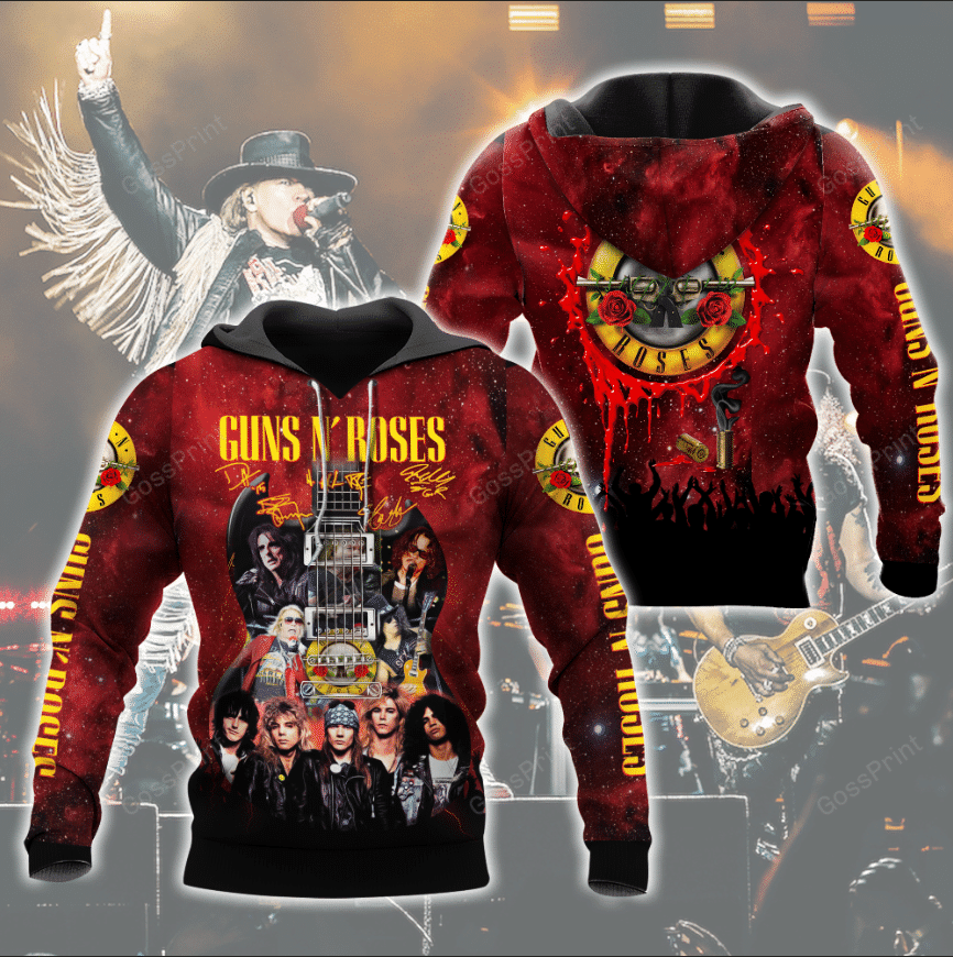 Guns N Roses Rock Band Signatures Hoodie