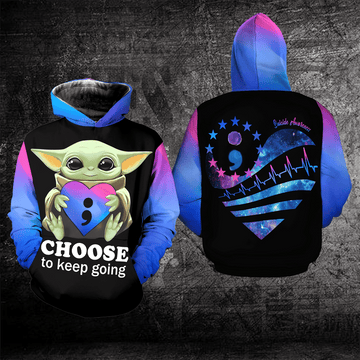 Suicide Awareness, Baby Yoda Suicide Awareness Choose To Keep Going All Over Print Hoodie