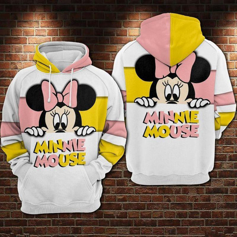 Minnie Mouse Disney, Minnie Hiding Pink Yellow White Aop Hoodie