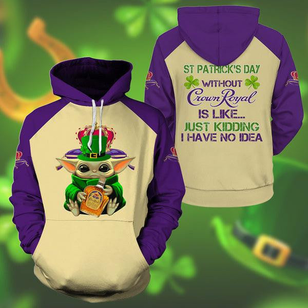 Yoda Crown Royal St Patrick Day Hoodie, Gift For Fan 3d All Over Print Shirt Hoodie