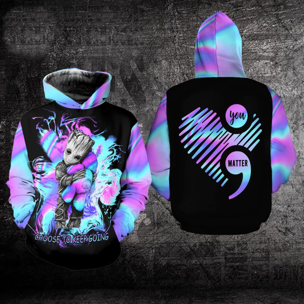 Suicide Awareness Groot Choose To Keep Going All Over Print Hoodie