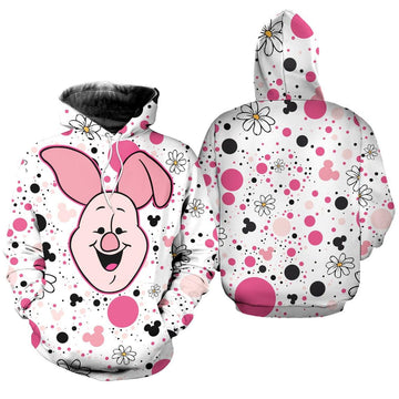 Piglet Polkadot Pattern Disney Fan Gift Stylist Unisex Cartoon Graphic Outfits Aop Hoodie, Zip Hoodie