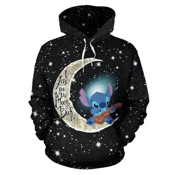 Lilo And Stitch Disney, Stitch Playing Guitar, I Love You To The Moon And Back Aop Hoodie