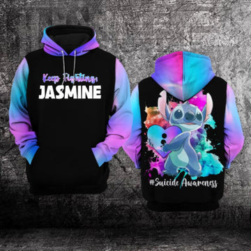 Custom Name Stitch Disney Suicide Awareness, Keep Fightings All Over Print Hoodie