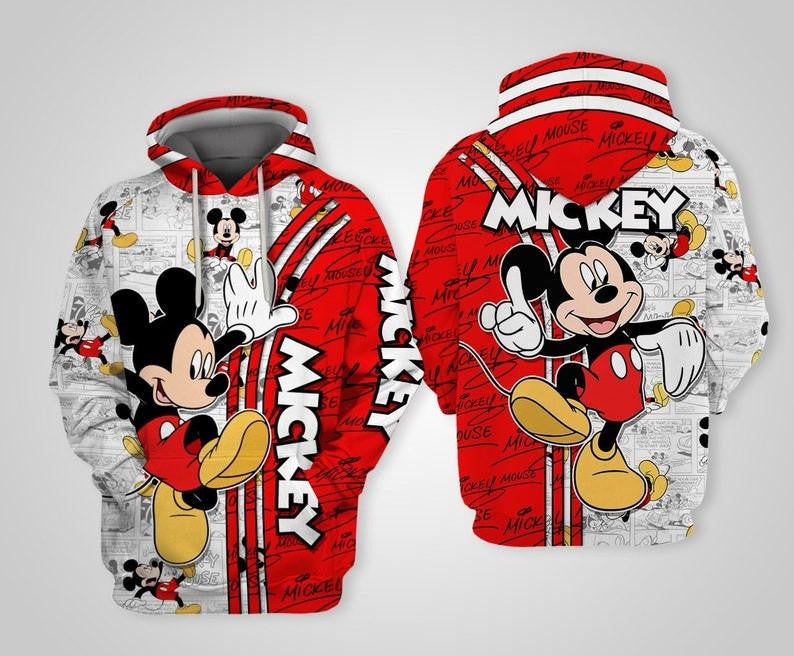 Mickey Mouse Disney Cartoon, Mickey Mouse Signature, Mickey Comics Book Patterns All Over Print Hoodie, Zip Hoodie