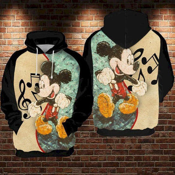 Mickey Mouse Disney, Vintage Mickey Mouse And Music Note Aop Hoodie
