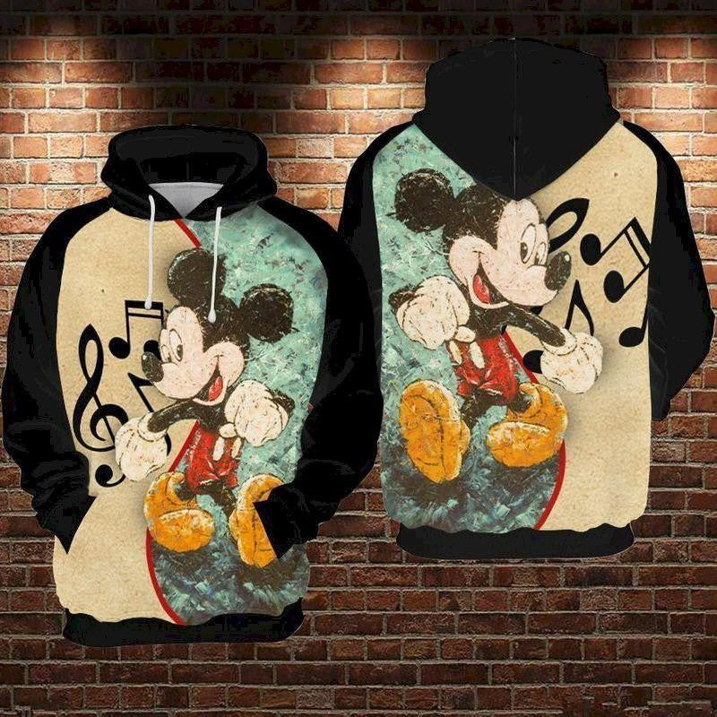 Mickey Mouse Disney, Vintage Mickey Mouse And Music Note Aop Hoodie