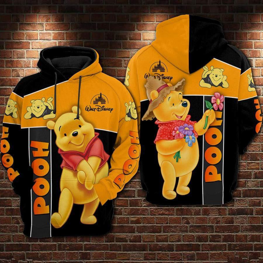 Winnie The Pooh Disney, Cute Pooh With Flower Aop Hoodie, Zip Hoodie