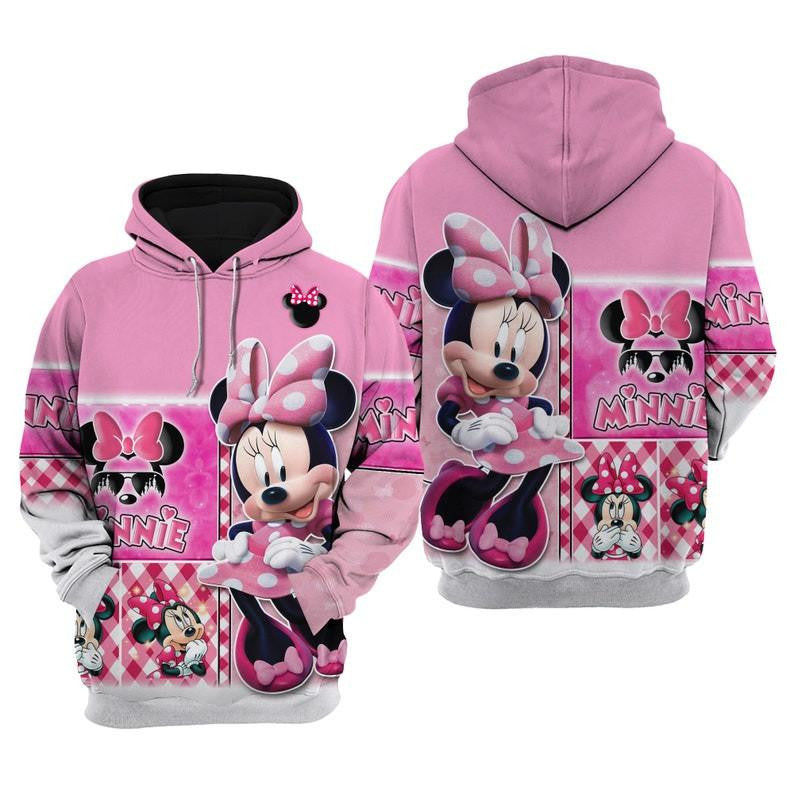 Disney Cartoon Fan Gift, Pink Minnie Mouse Disney, Cute Minnie All Over Print Hoodie, Zip Hoodie