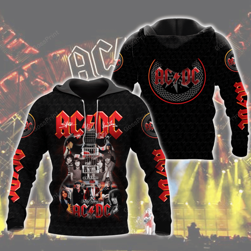 Acdc Rock Band Signatures Aop Hoodie