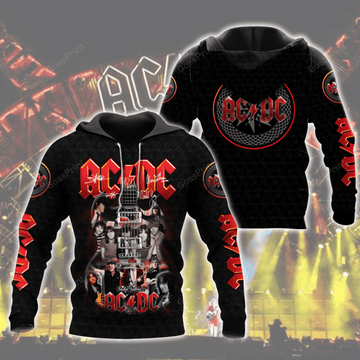 Acdc Rock Band Signatures Aop Hoodie