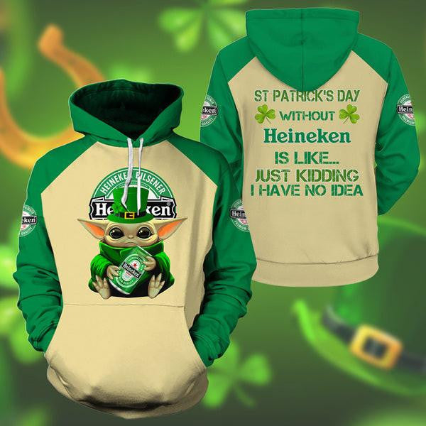 Yoda Heineken St Patrick Day Hoodie, Gift For Fan 3d All Over Print Shirt Hoodie