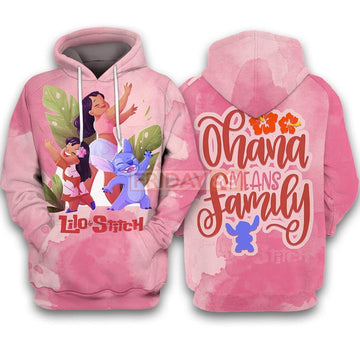 Lilo And Stitch Disney Fan Gift, Ohana Means Family Floral All Over Print Hoodie