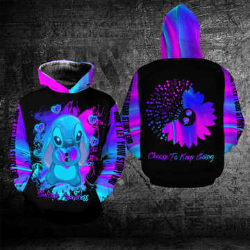Suicide Awareness, Stitch Disney Choose To Keep Going, Dont Let Your Story End All Over Print Hoodie, Zip Hoodie