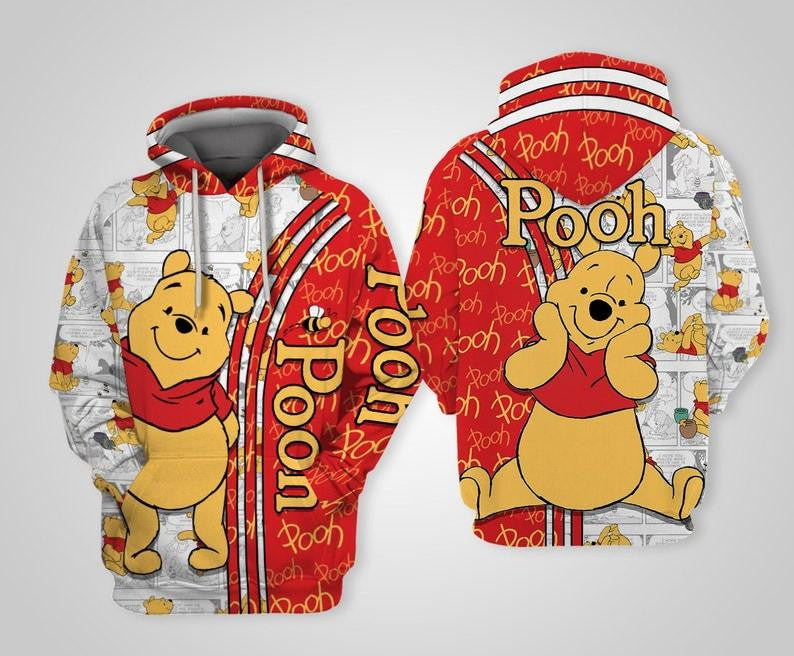 Winnie-the-pooh Disney Cartoon, Pooh Signature, Pooh Bear Comics Book Patterns All Over Print Hoodie, Zip Hoodie