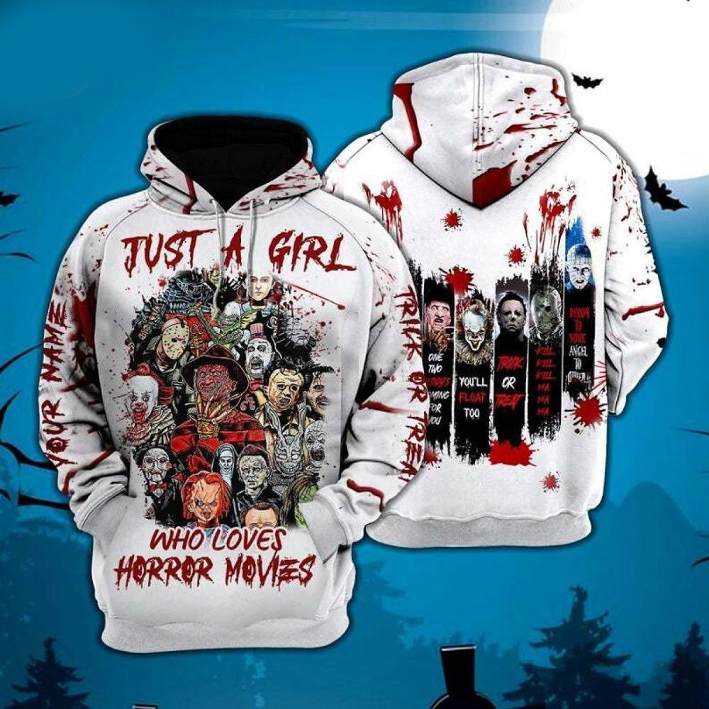 Horror Movie Characters Fan Gift, Just A Girl Who Loves Horror Movies All Over Print Hoodie
