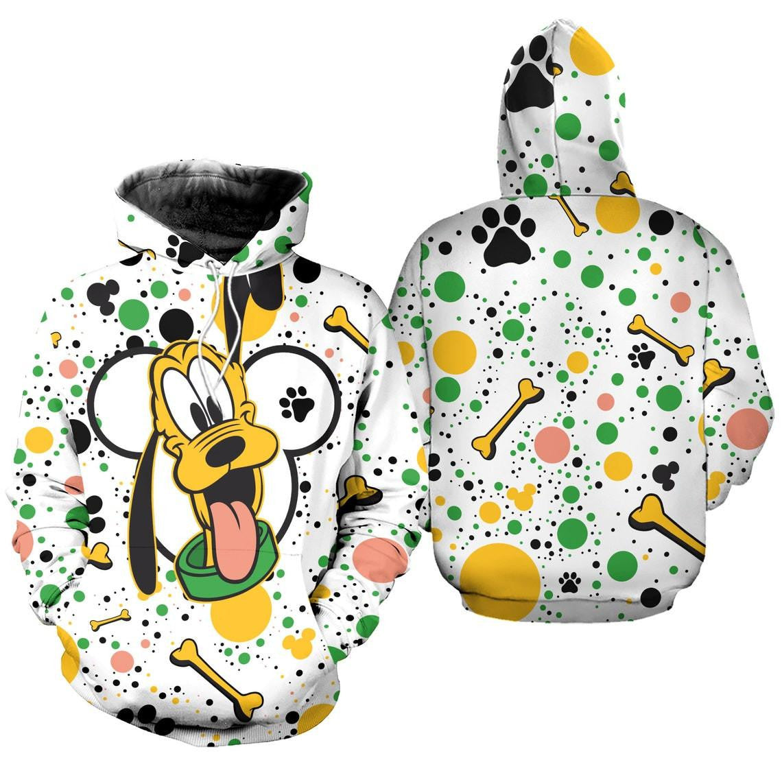 Pluto Dog Polkadot Pattern Disney Fan Gift Stylist Unisex Cartoon Graphic Outfits Aop Hoodie, Zip Hoodie