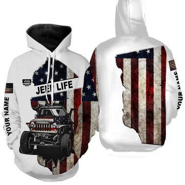 Custom Name Jeep American Flag, Jeep Life, Jeep Lover Fan Gift All Over Print Hoodie, Zip Hoodie