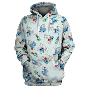 Disney Cartoon Characters Fan Gift, Disney Lilo And Stitch Scrump Floral All Over Print Hoodie