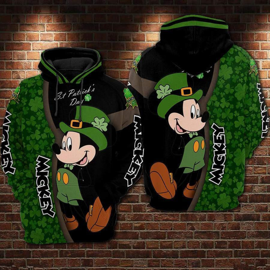 Disney Mickey Mouse, Mickey Happy St Patrick's Day Aop Hoodie, Zip Hoodie
