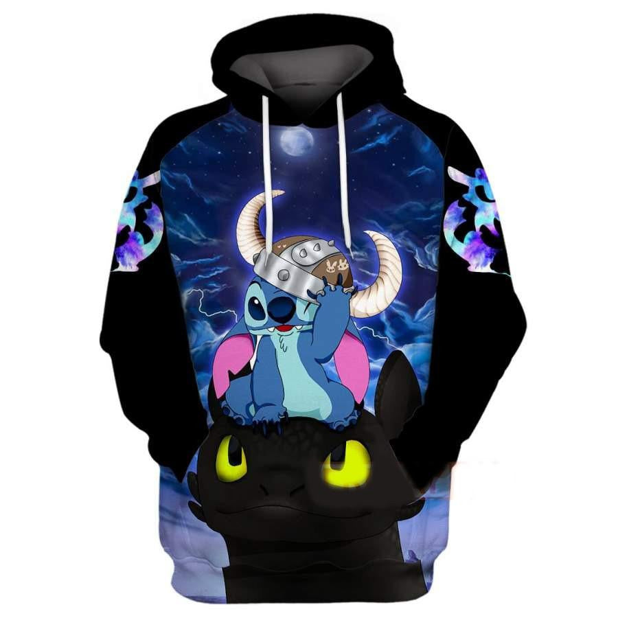 Disney Cartoon Characters Fan Gift, Stitch And Toothless How To Train Your Dragon All Over Print Hoodie