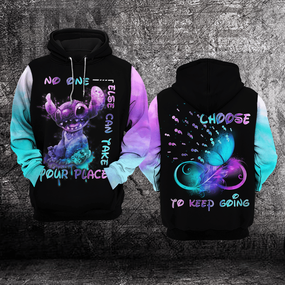 Suicide Awareness, Stitch Disney Suicide Awareness, No One Else Can Take Your Place Choose To Keep Going All Over Print Hoodie