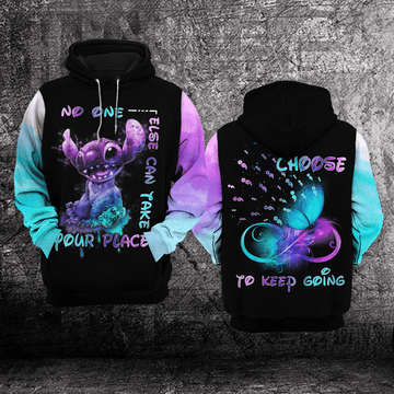 Suicide Awareness, Stitch Disney Suicide Awareness, No One Else Can Take Your Place Choose To Keep Going All Over Print Hoodie