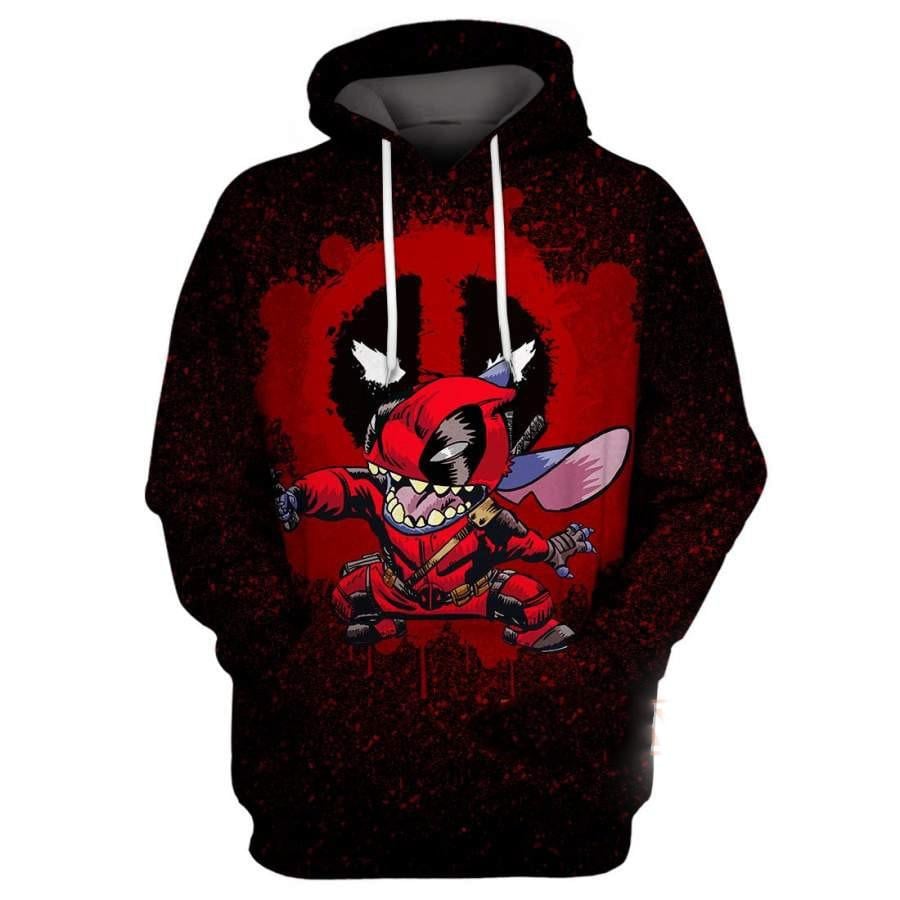 Stitch Disney Fan Gift, Stitch Cosplay Deadpool, Deadpool Marvel Comics All Over Print Hoodie