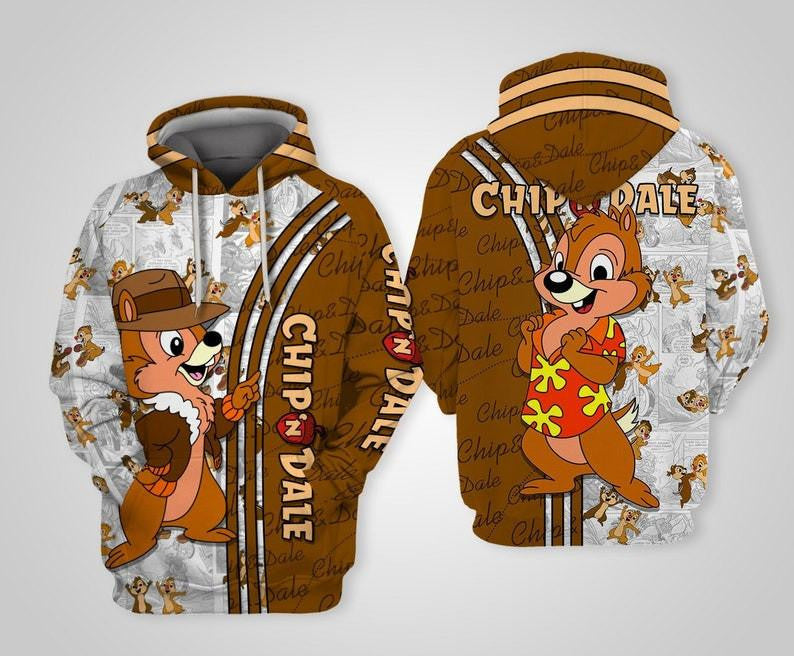 Chip 'n' Dale Chipmunks Disney Cartoon, Chip 'n' Dale Signature, Chip 'n' Dale Comics Book Patterns All Over Print Hoodie, Zip Hoodie