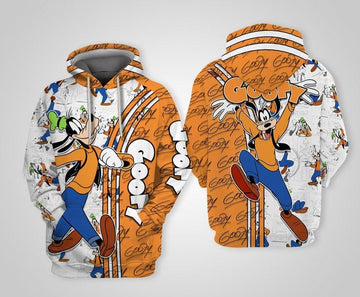 Disney Cartoon Goofy Dog, Funny Goofy Dog Signature All Over Print Hoodie, Zip Hoodie