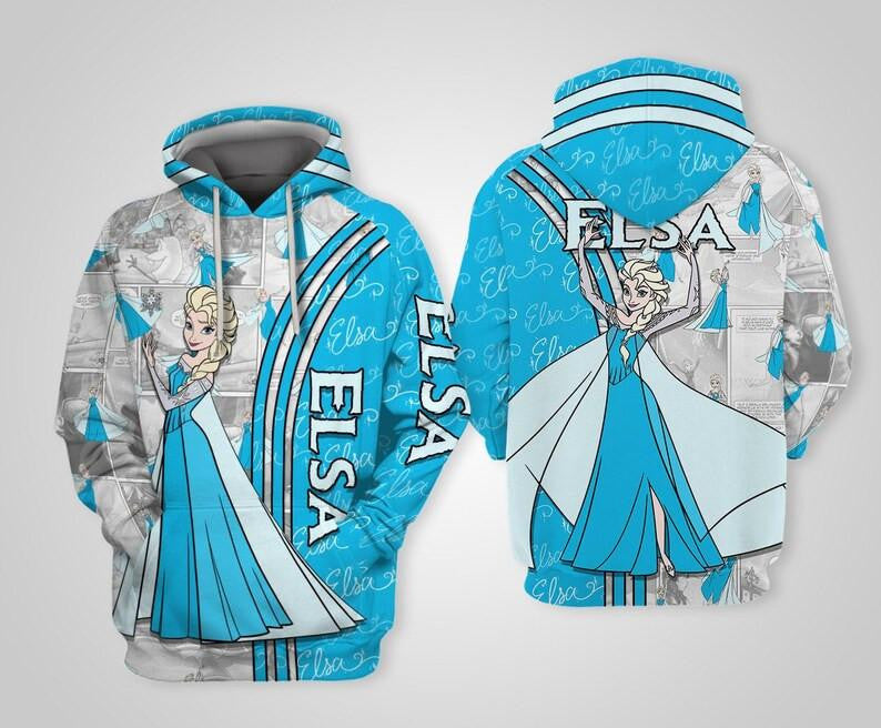 Disney Cartoon Frozen, Elsa Princess Frozen Signature All Over Print Hoodie, Zip Hoodie