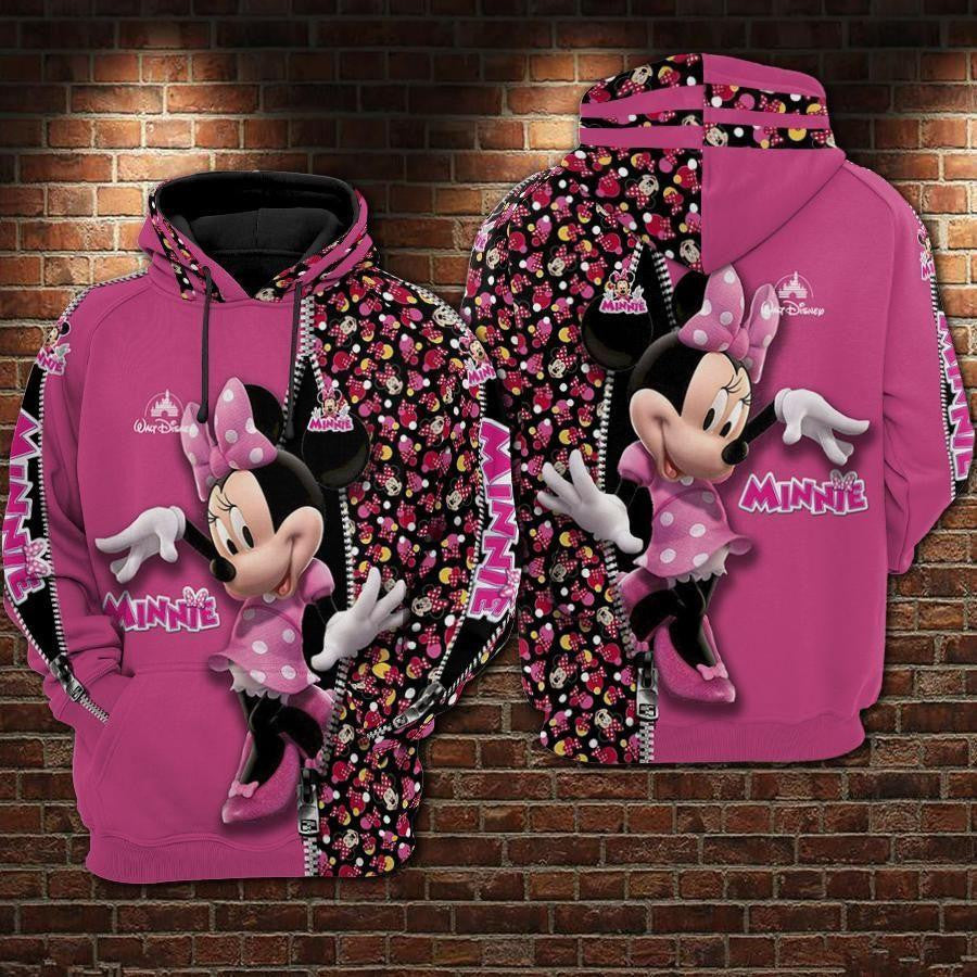 Disney Minnie Mouse, Minnie Face Pattern Zipper Pink Aop Hoodie