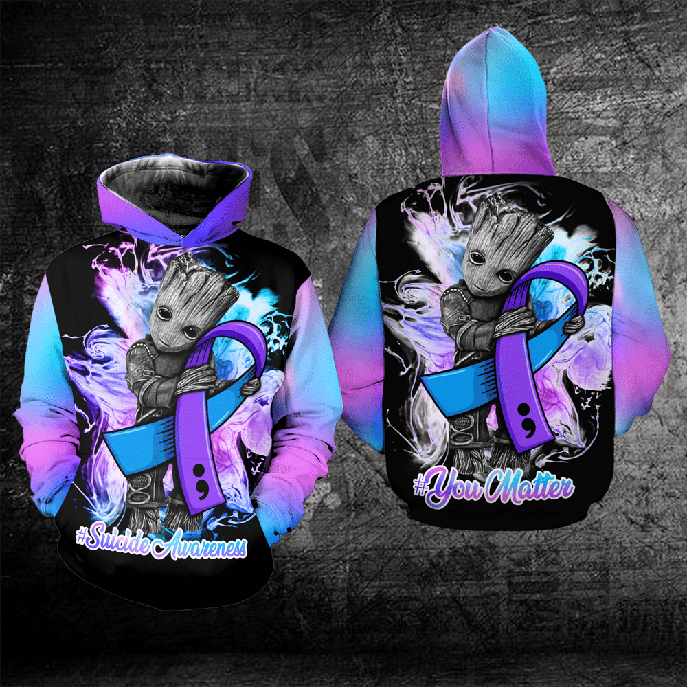 Groot Suicide Awareness, Groot Hug Suicide Awareness Logo, You Matter All Over Print Hoodie