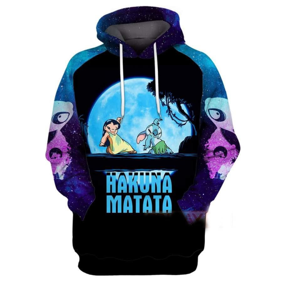 Stitch Disney Fan Gift, Stitch And Lilo Walking In The Moon Hakuna Matata All Over Print Hoodie