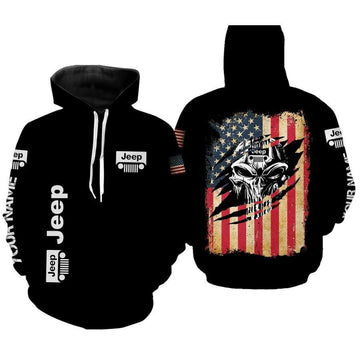 Custom Name Jeep Lover, Skull Jeep Usa Flag, Jeep Life All Over Print Hoodie, Zip Hoodie