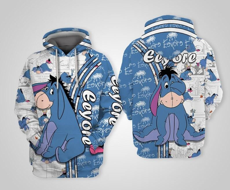 Eeyore Winnie The Pooh Disney Cartoon, Eeyore Signature All Over Print Hoodie, Zip Hoodie
