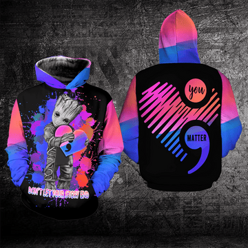 Suicide Awareness, Colorful Groot Suicide Awareness, Dont Let Your Story End All Over Print Hoodie