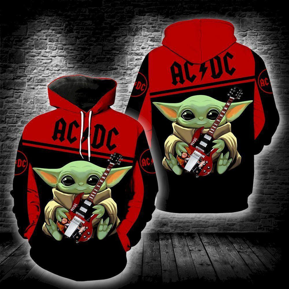 Star Wars Baby Yoda, Ac/dc Band Baby Yoda Rock Star Aop Hoodie