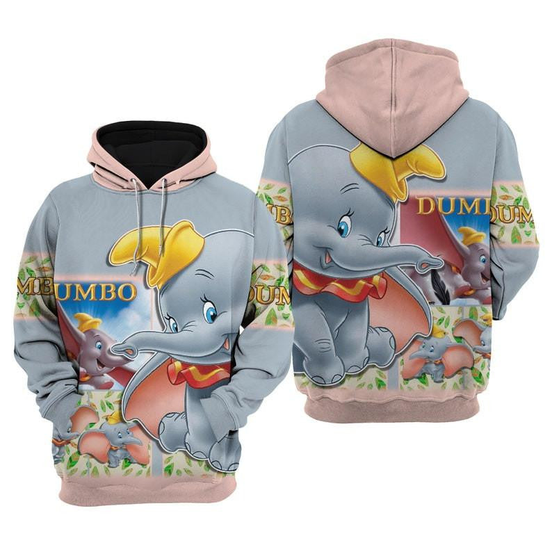 Disney Funny Dumbo Elephant Cartoon Fan Gift All Over Print Hoodie, Zip Hoodie