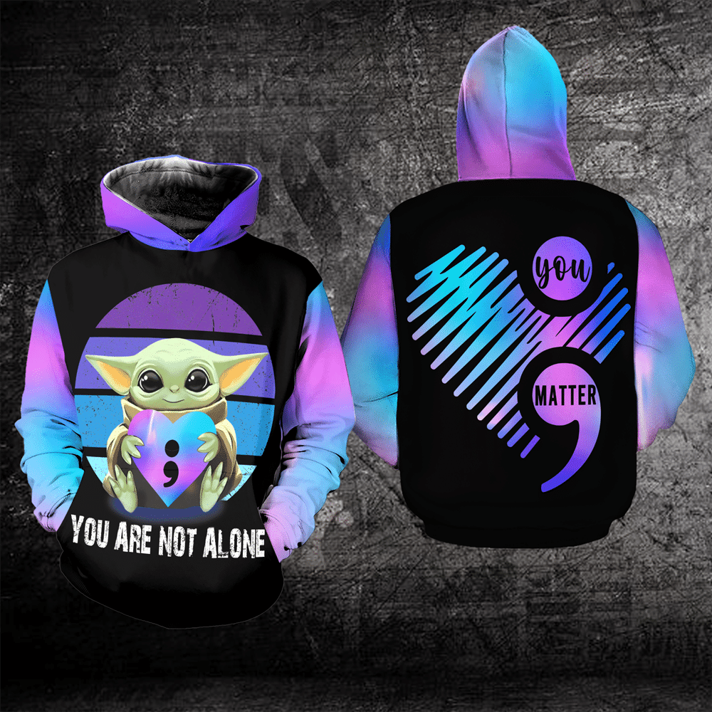 Suicide Awareness, Baby Yoda Suicide Awareness, You Are Not Alone All Over Print Hoodie, Zip Hoodie