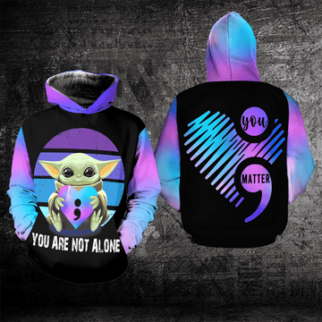 Suicide Awareness, Baby Yoda Suicide Awareness, You Are Not Alone All Over Print Hoodie, Zip Hoodie